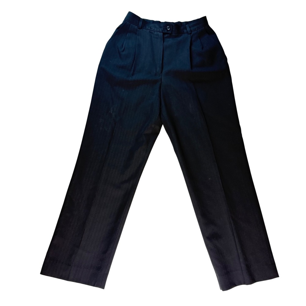 Pendleton Petite Black Virgin Wool Herringbone‎ Pleated Trousers Size 10P
